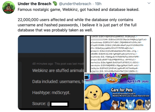 ZDNet сообщила, что хакер слил 23 миллиона учетных данных из детской онлайн-игры Webkinz World